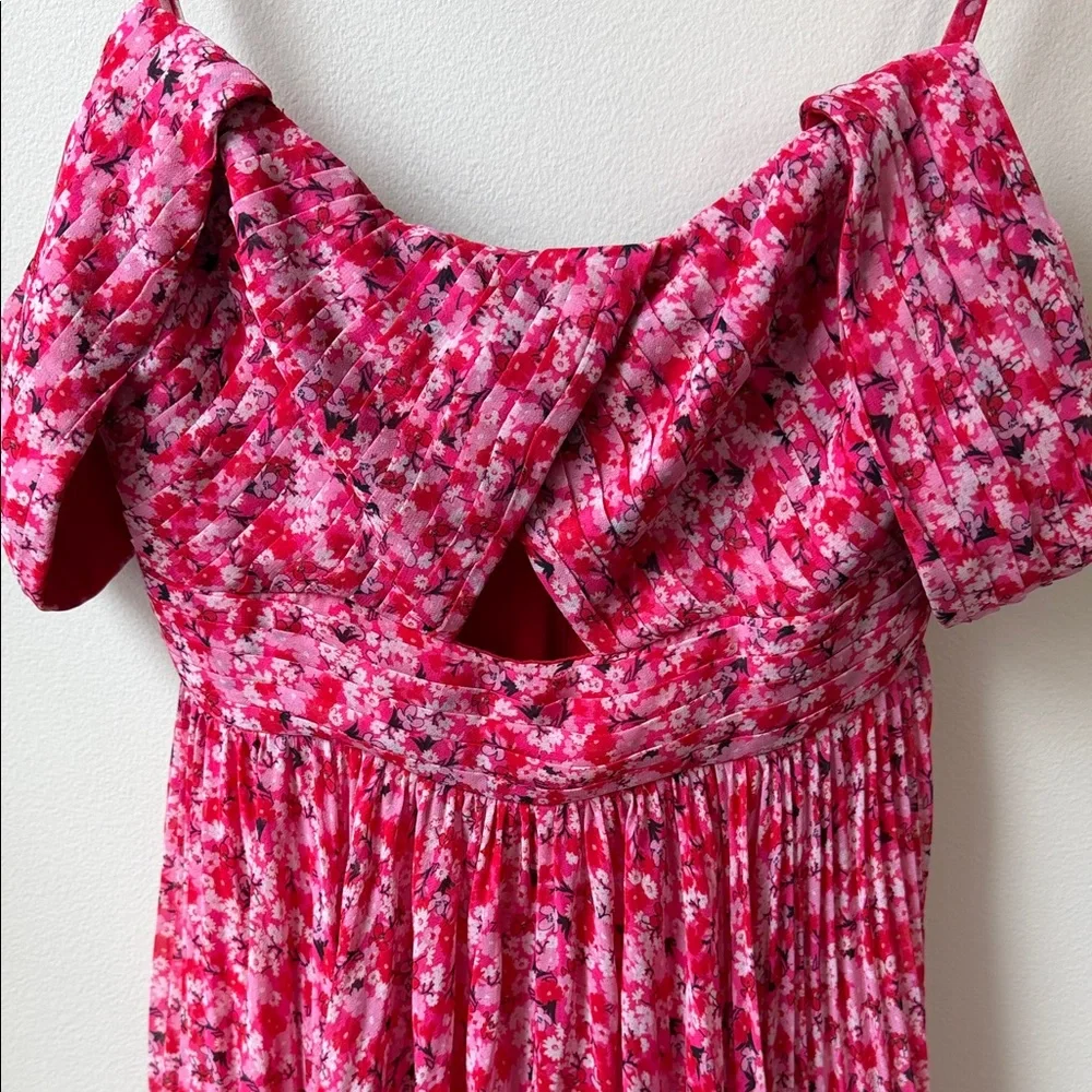 Pink Floral Maxi Dress with Ruffle Bodice - Picture 2 of 9